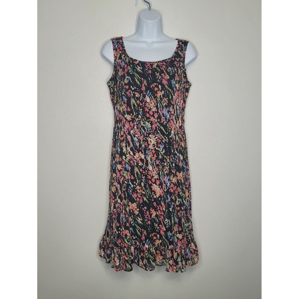 90s Studio I black neon artsy bold maximalist midi grunge sleeveless dress 4p